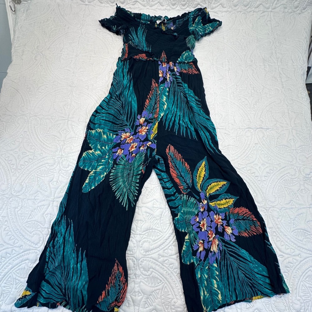 Patrons of Peace Womens XS Tropical Floral Smocked Wide Leg Jumpsuit KV 18476T